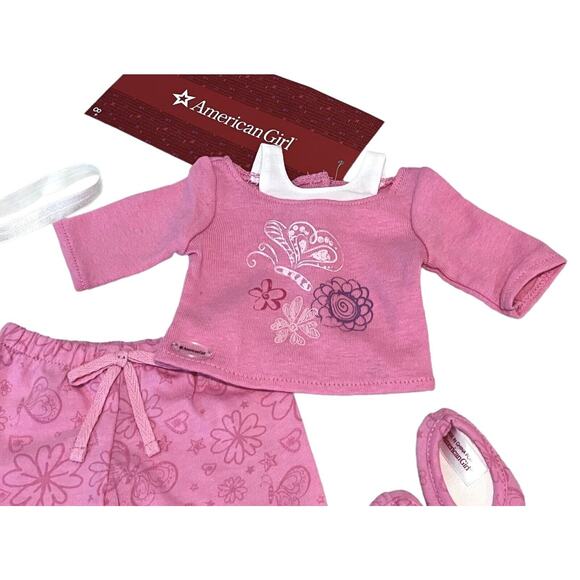 American Girl Doll PINK PAJAMAS + SLIPPERS & HEADBAND Long Sleeve Over Tank NEW - Picture 3 of 12